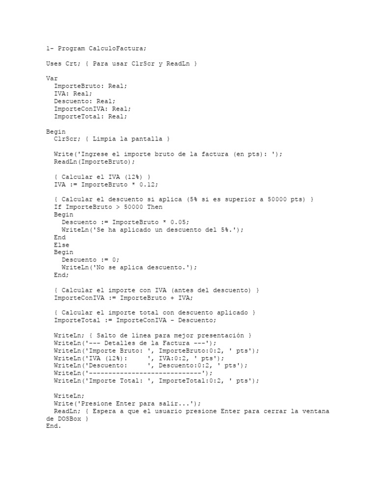 Programas de Cálculo y Validación en Pascal | PDF | Programación de ...
