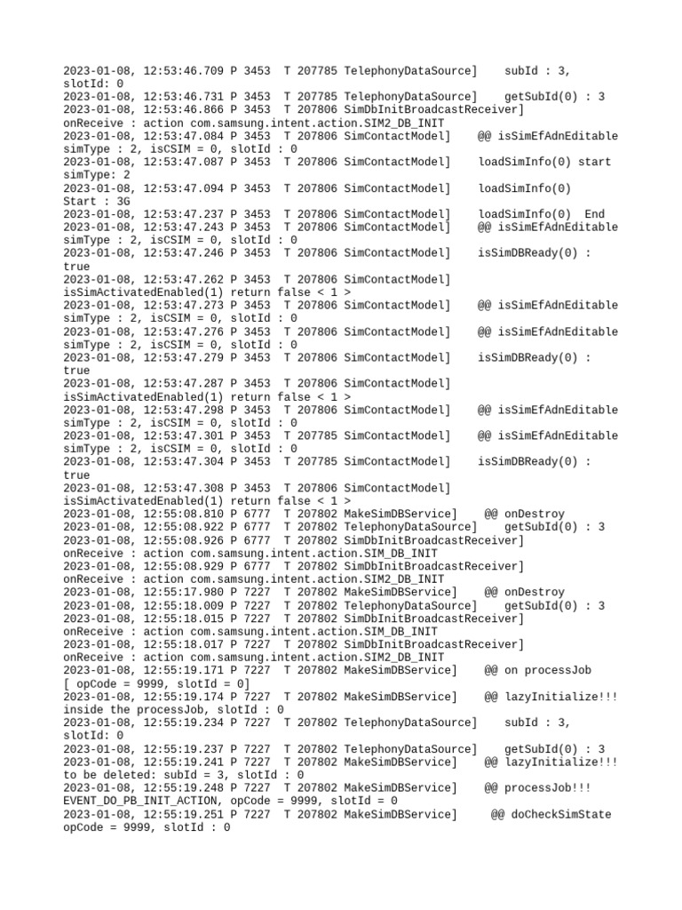 SIM Database Initialization Logs | PDF