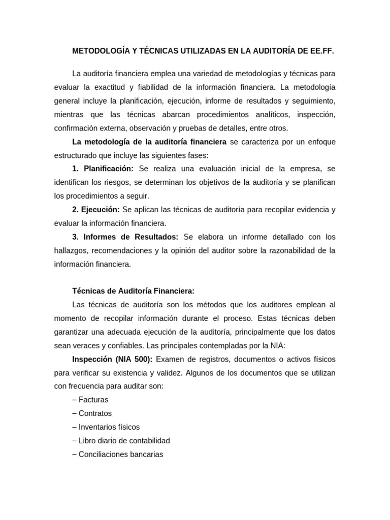 Técnicas de Auditoría Financiera Efectivas | PDF | Auditoría | Contabilidad