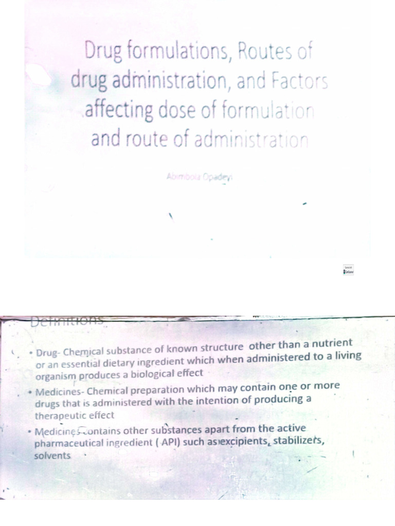 1.0 Drug Formulation and Route of Drug Administration | PDF