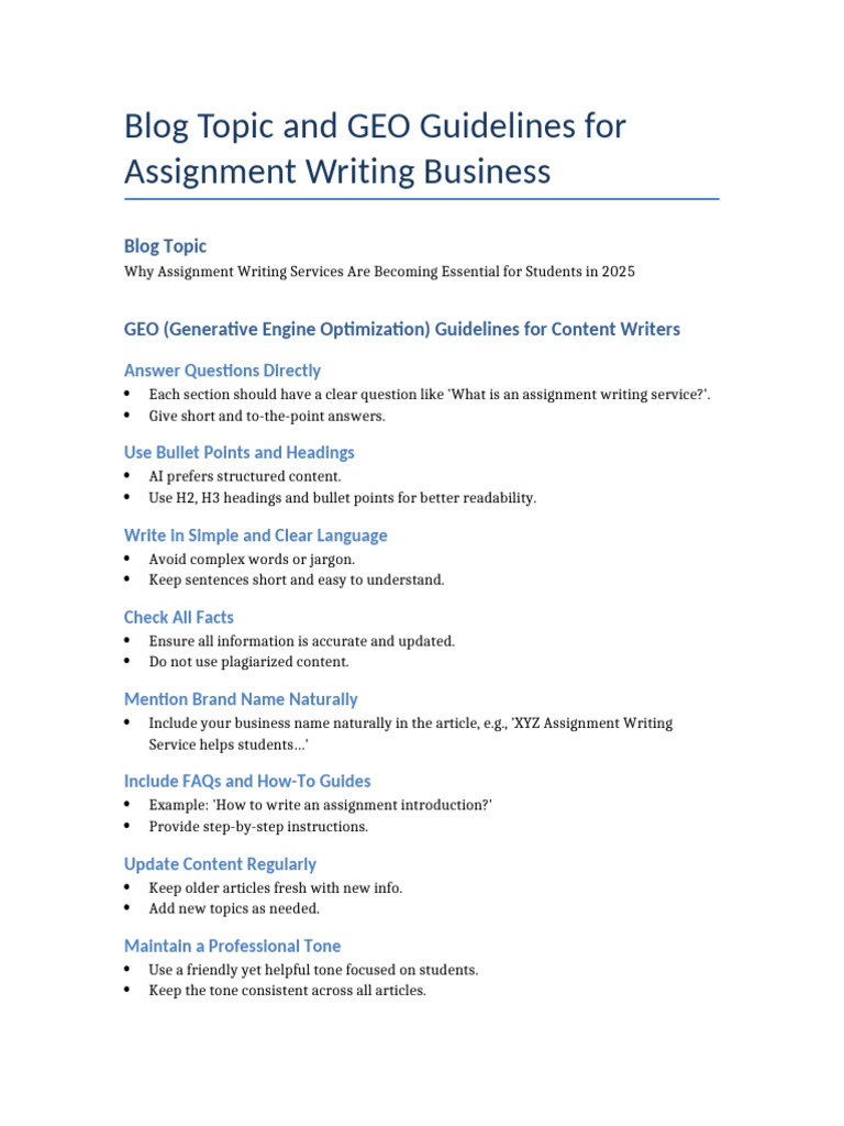 Assignment Writing Blog and GEO Guidelines | PDF