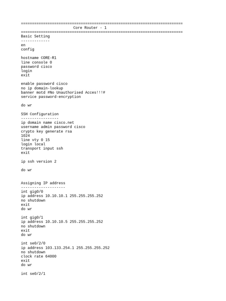 Core Router Configuration Guide | PDF | Ip Address | Data Transmission