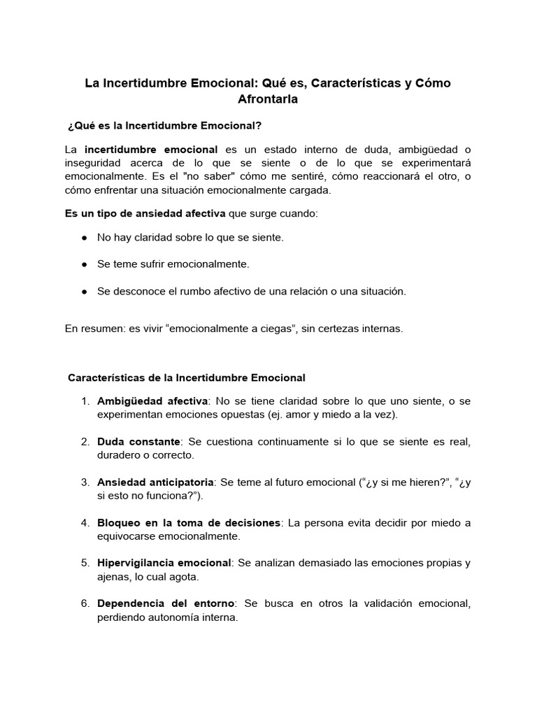 Afrontando la Incertidumbre Emocional | PDF | Las emociones | Toma de ...