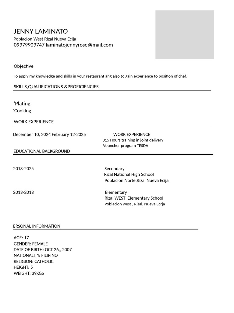 Chef Resume for Jenny Laminato | PDF