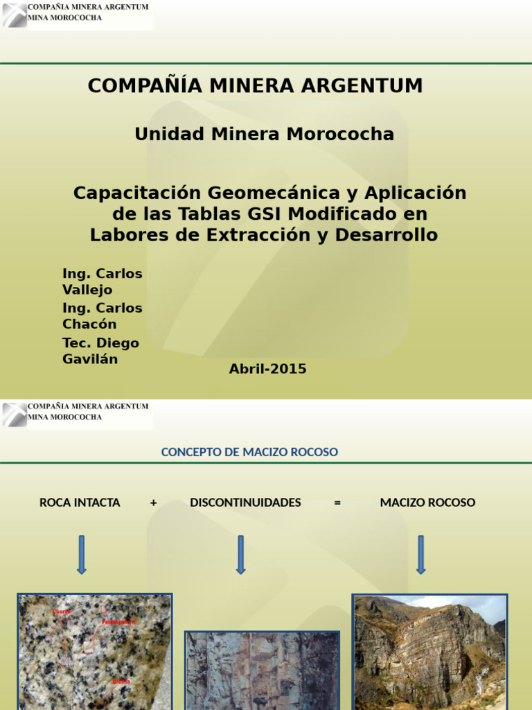 Capacitación en Geomecánica Minera | PDF | Roca (geología) | Madera