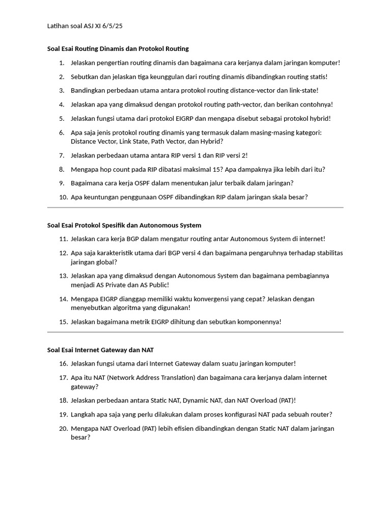 Soal Esai Routing Dinamis dan Protokol | PDF