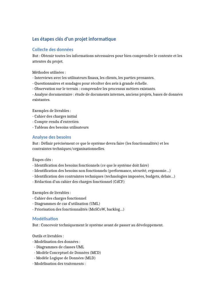 Étapes clés d'un projet informatique | PDF | Développement de logiciel ...