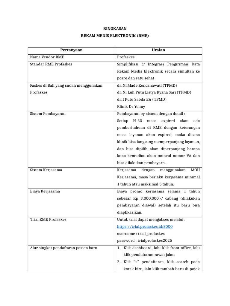 Sistem RME Profaskes untuk Faskes Bali | PDF
