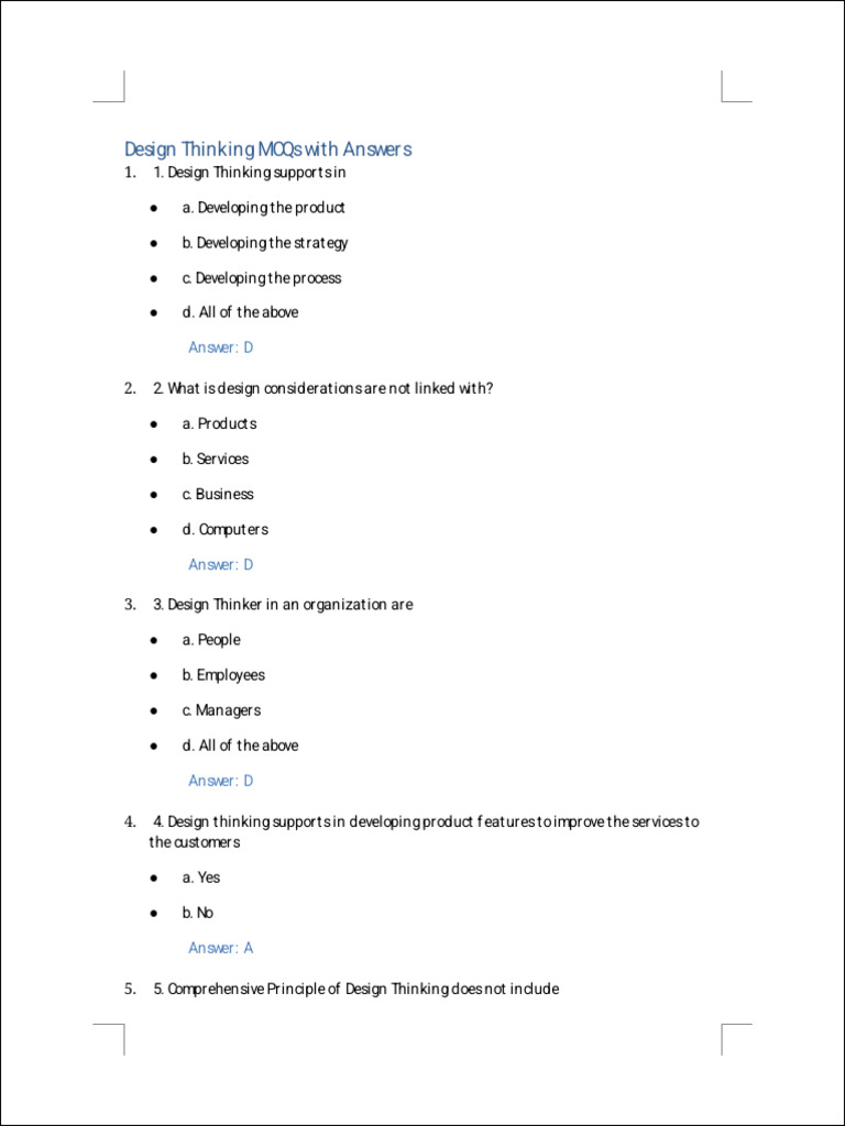 Design Thinking MCQs and Answers | PDF | Design Thinking | Empathy