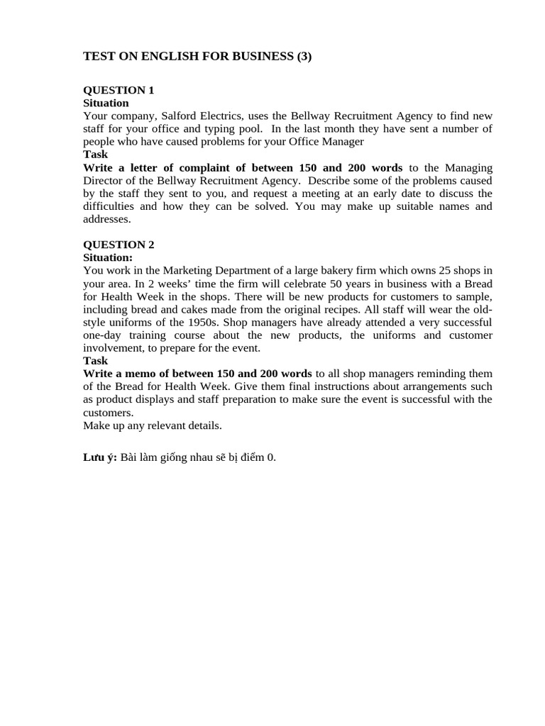 Test On English For Business | PDF