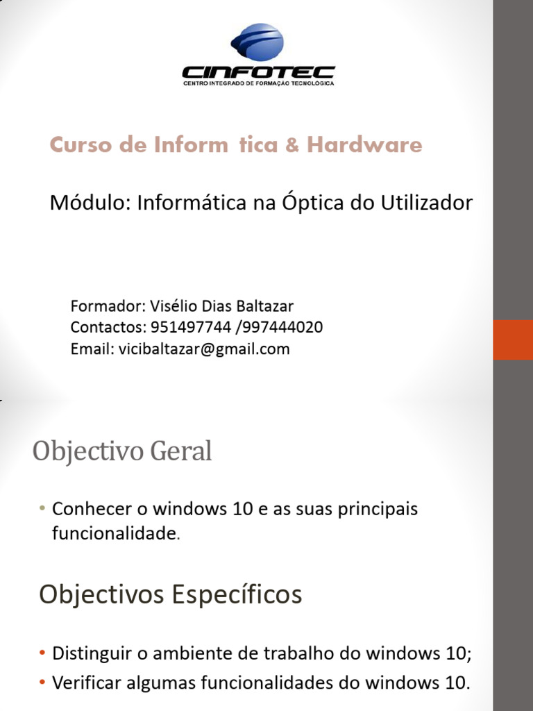 Curso de Informática-Aula3 SO Windows10 | PDF