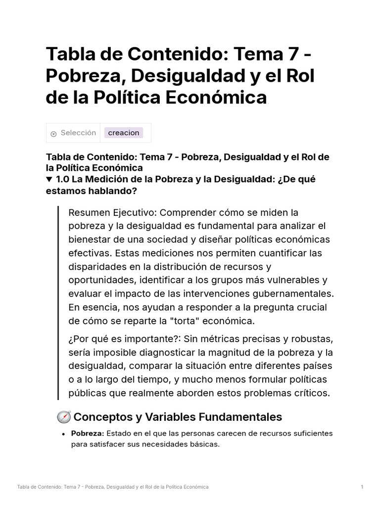 Tabla de Contenido Tema 7 - Pobreza Desigualdad y El Rol de La Poltica ...