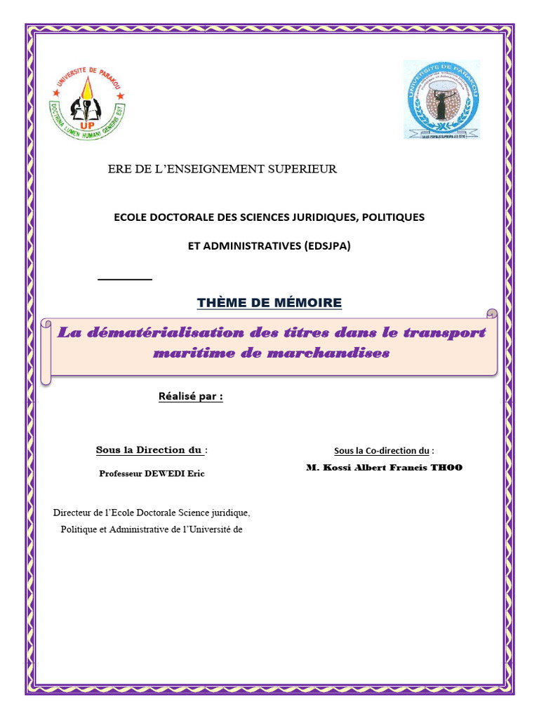 Memoire de Roland Fin | PDF | Transport | Connaissement