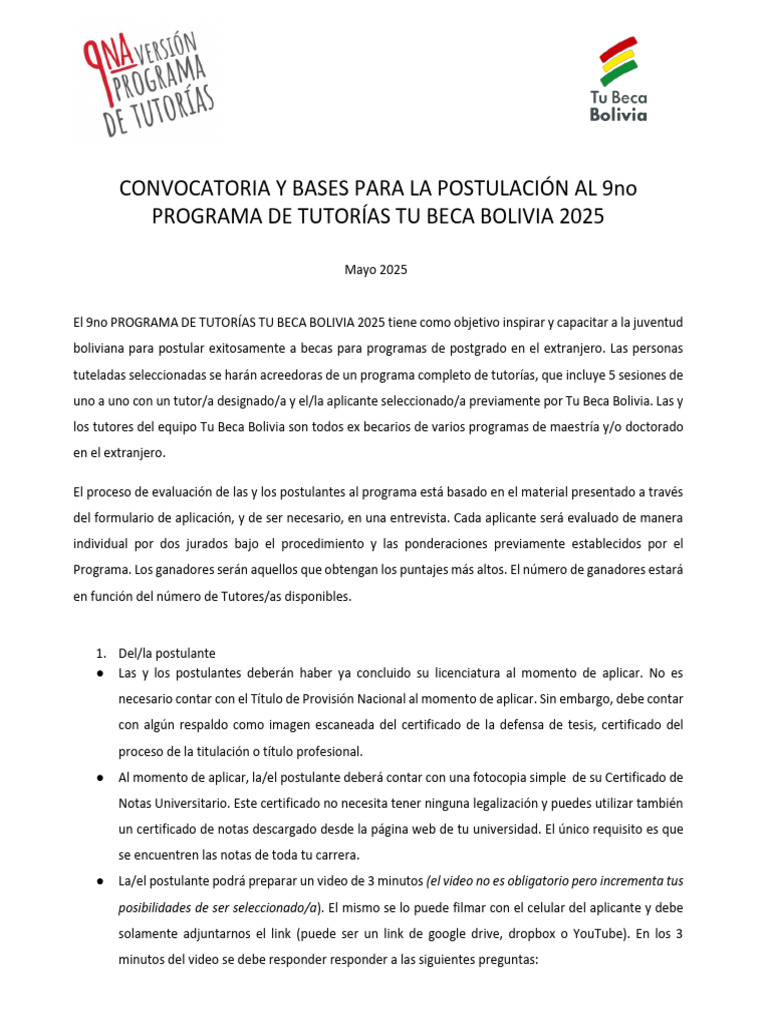 Convocatoria Tutorías Tu Beca 2025 | PDF