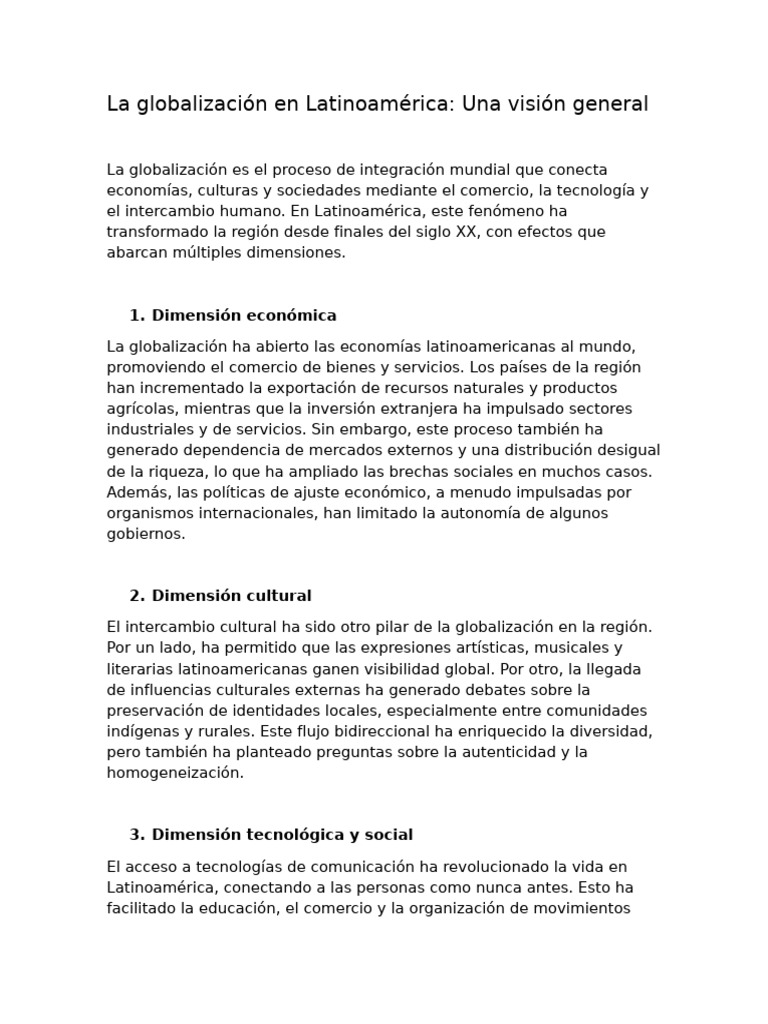 Impacto de la Globalización en Latinoamérica | PDF | Globalización ...