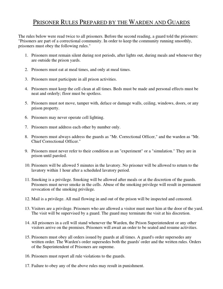 Stanford Jail Experimet, Guards Rules | PDF | Science & Mathematics