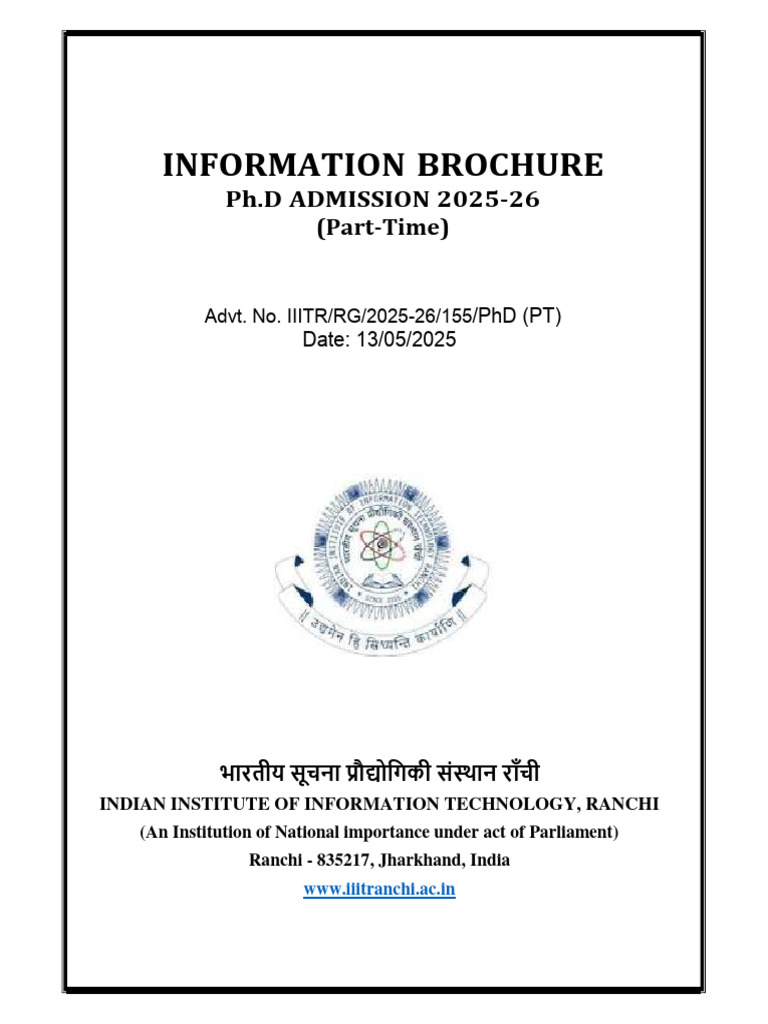IIIT Ranchi Part-Time PhD Admission 2025 | PDF | Computing | Machine ...