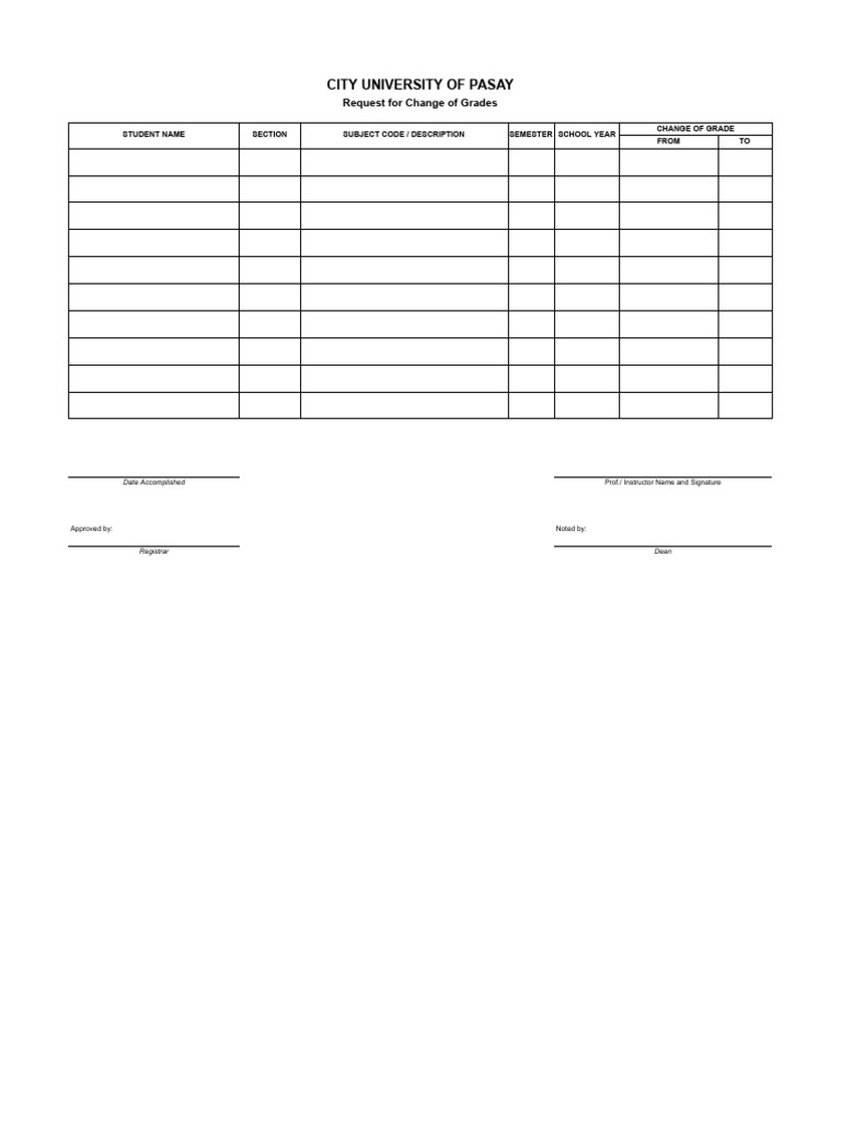 Change Of Grades Pdf