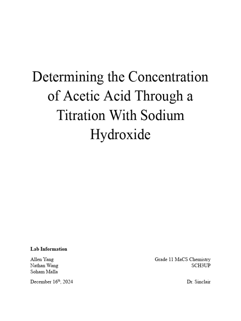 SCH3U Titration Lab Report | PDF | Titration | Chemistry