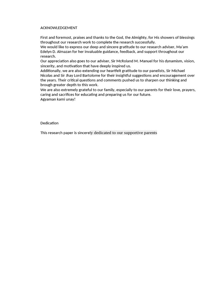 Research Acknowledgements and Dedication | PDF