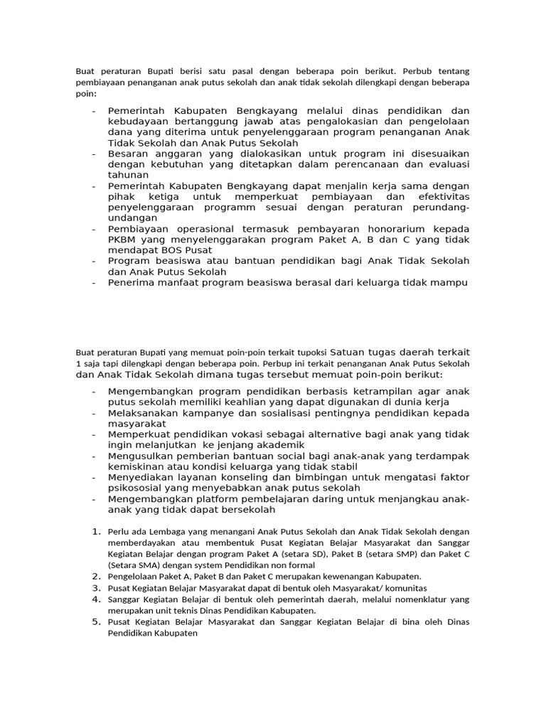 Perbup Penanganan Anak Putus Sekolah | PDF
