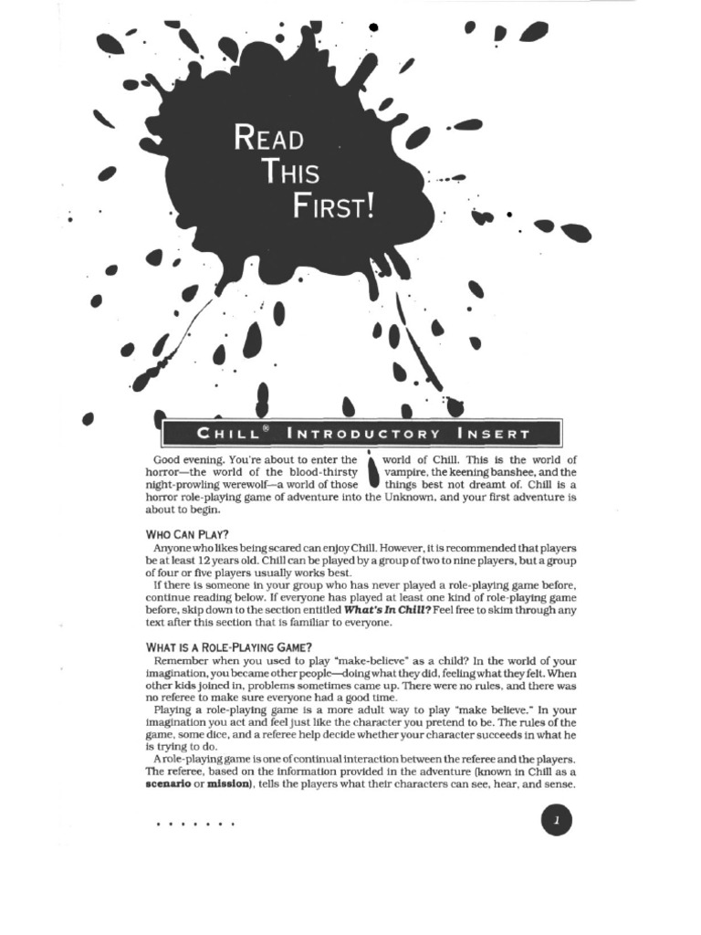 Chill Introductory Insert | PDF | Tabletop Games