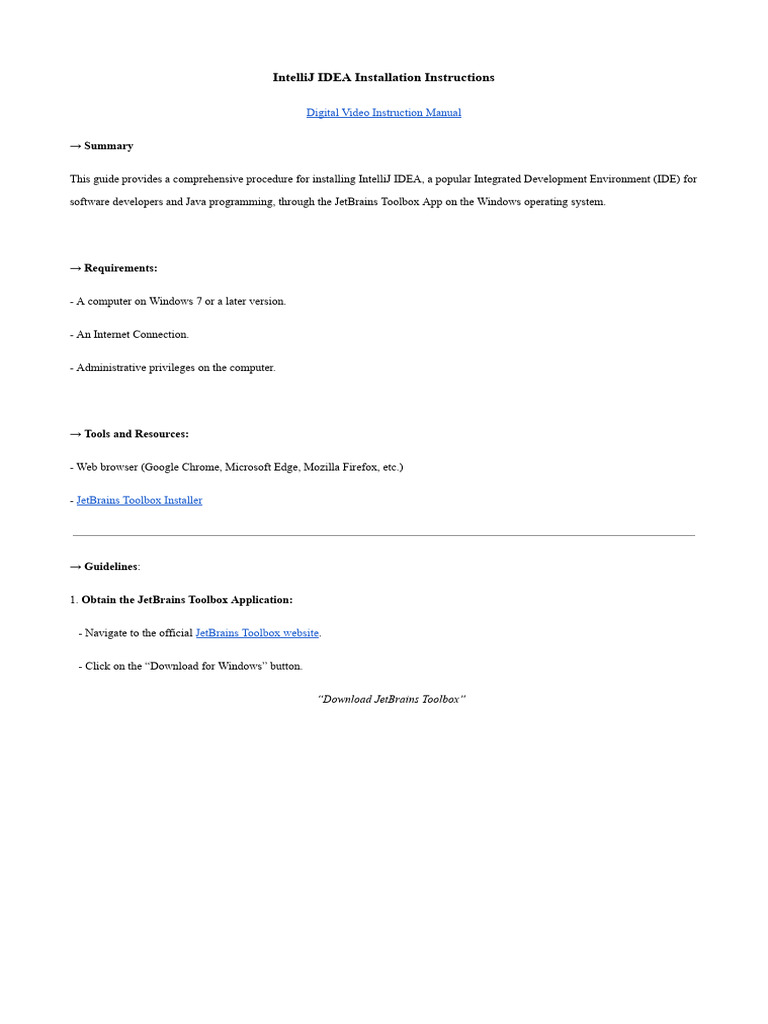 IntelliJ IDEA Installation Guide for Windows | PDF | Microsoft Windows ...