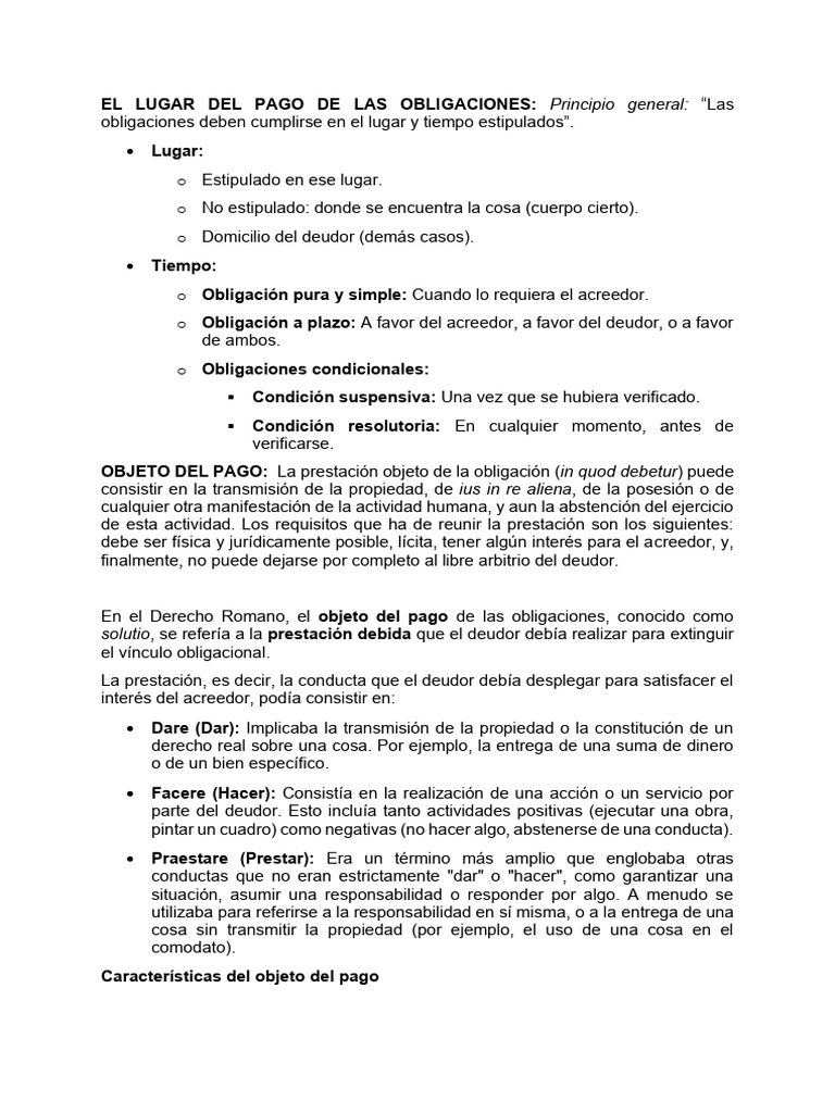 Pago de Obligaciones: Lugar, Tiempo y Reglas | PDF | Pagos | Derecho ...
