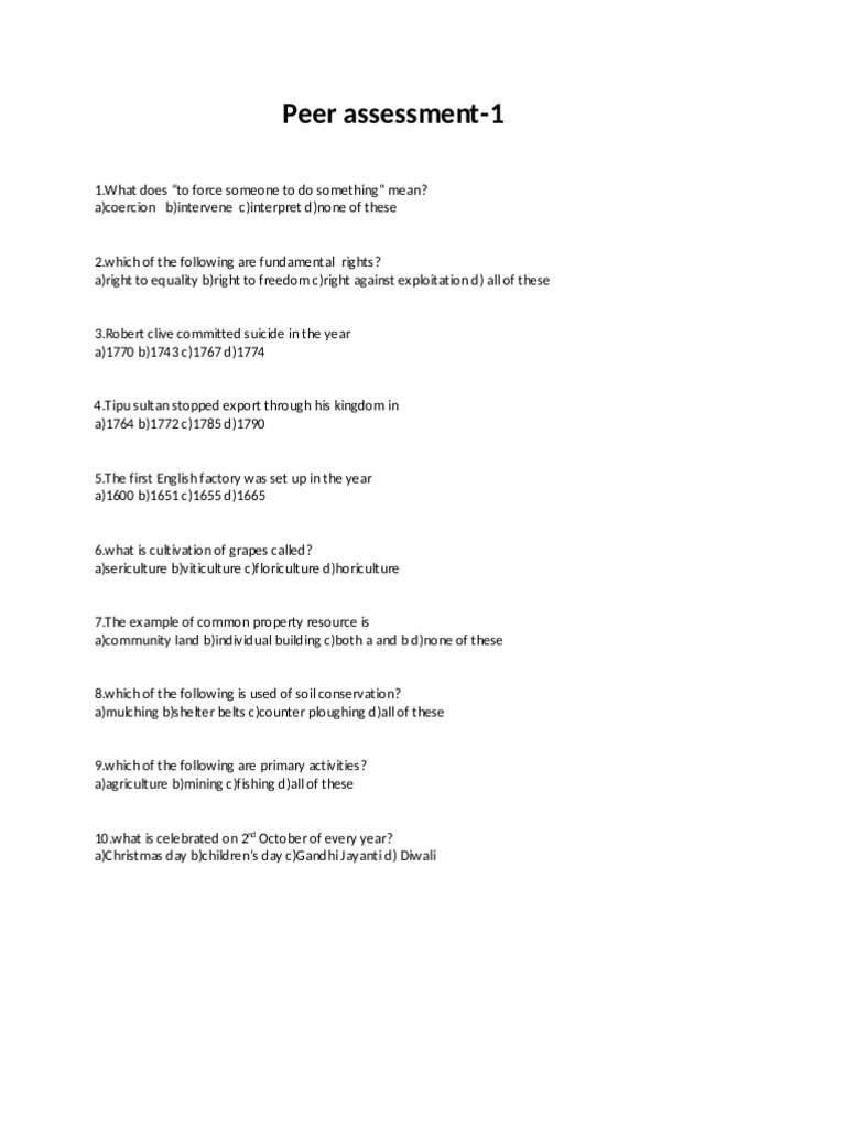 Peer Assessment Questions on Rights and History | PDF