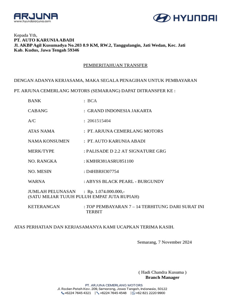 Pembayaran Invoice PT. Auto Karunia | PDF