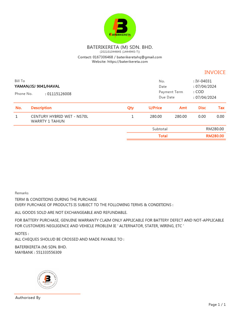 Everstart Battery Purchase Terms | PDF