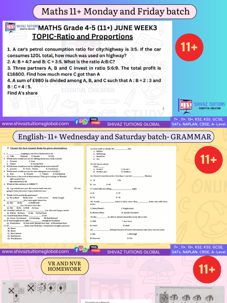 11+ Maths and English Tutoring Batches | PDF