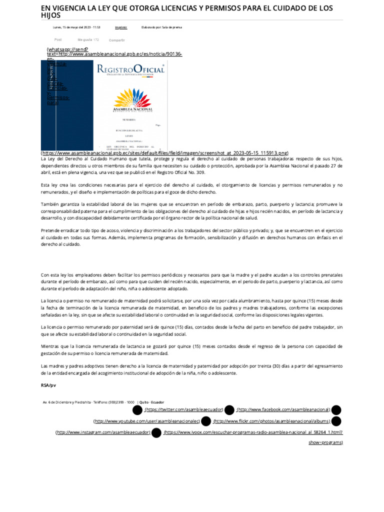 En Vigencia La Ley Que Otorga Licencias y Permisos Para El Cuidado de ...