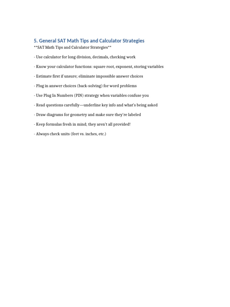 SAT Math Tips & Calculator Strategies | PDF