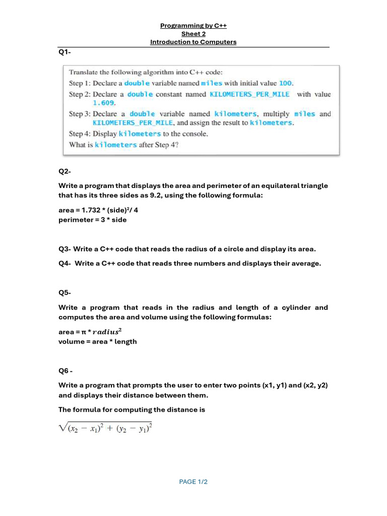 C++ Sheet2 | PDF
