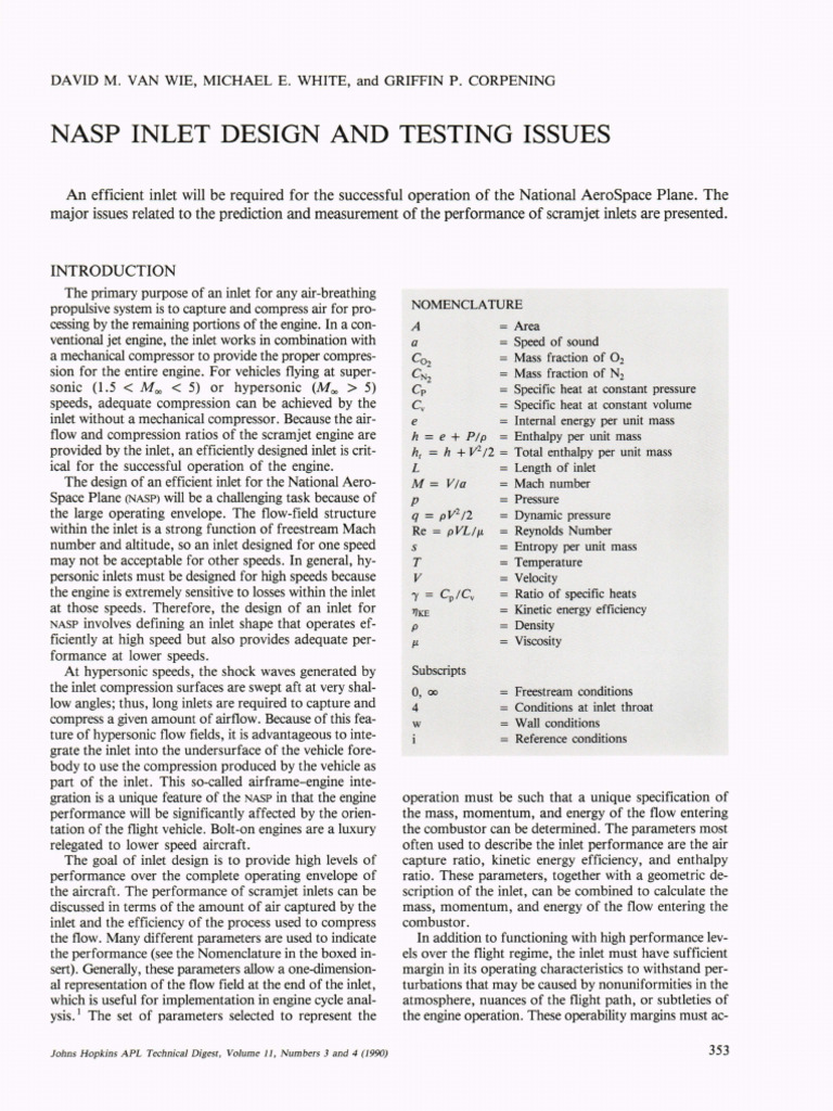 NASP Scramjet Inlet Design Challenges | PDF | Hypersonic Speed | Fluid ...