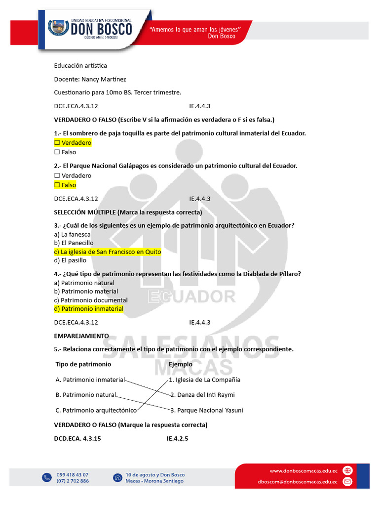 10mo - Preguntas Examen 3er Tri. | PDF | Ecuador