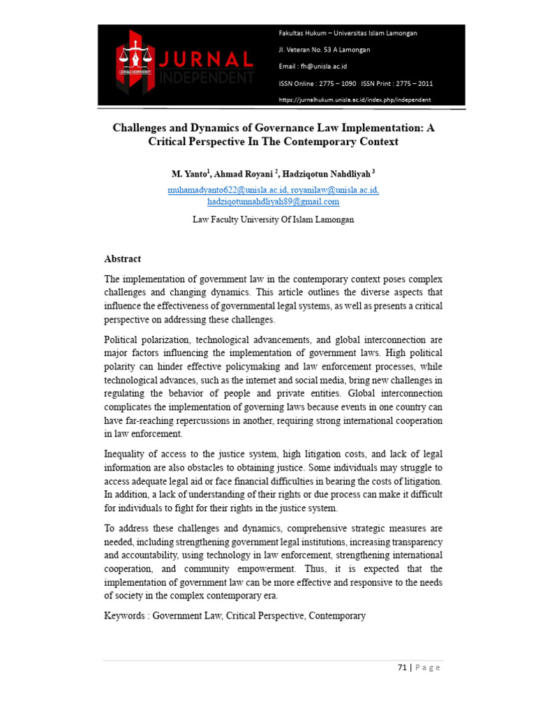 Challenges and Dynamics of Governance Law Implementation A Critical ...