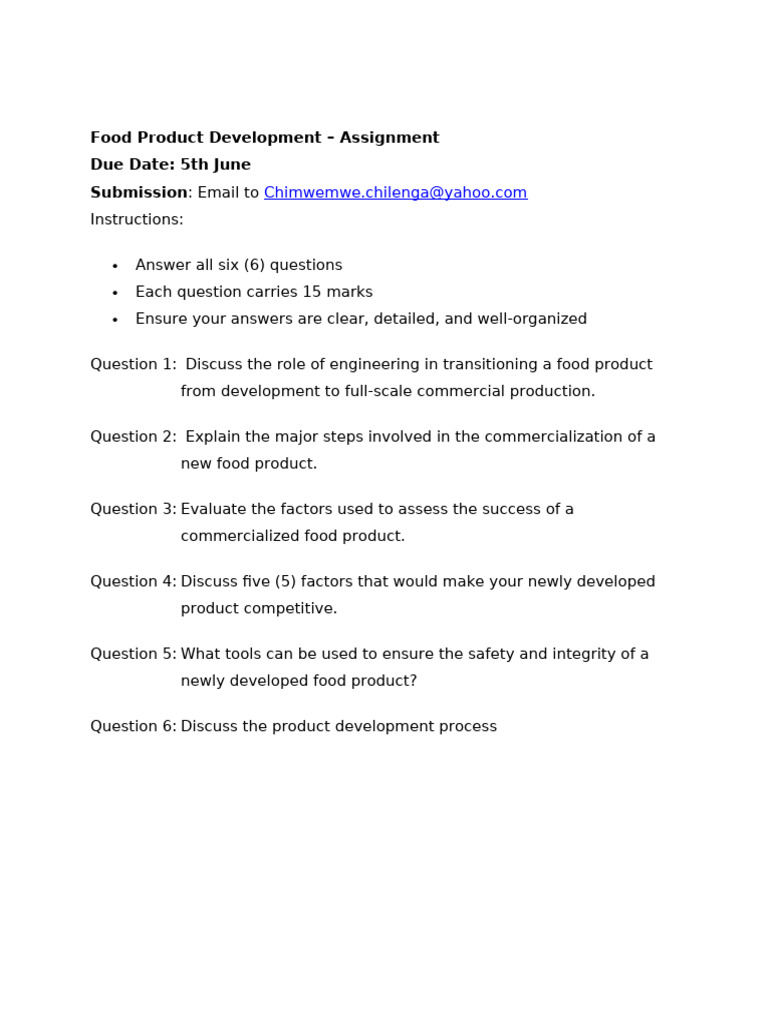 Food Product Development Assignment Guide | PDF