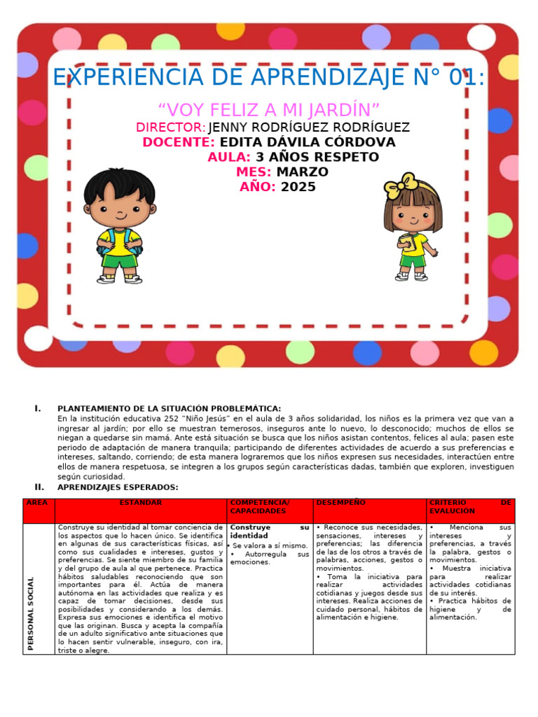 Adaptación Infantil en el Jardín 2025 | PDF | Aprendizaje | Evaluación