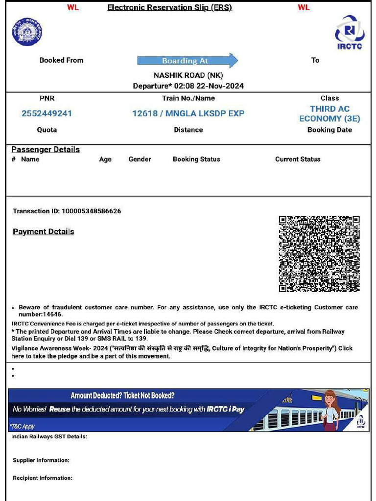 Train Ticket - PDF - Identity Document - Payments - 1 | PDF