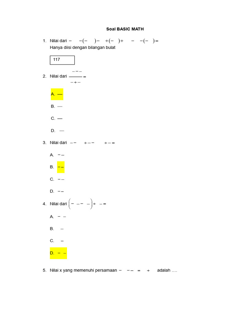 Soal Matematika dan Persamaan Dasar | PDF