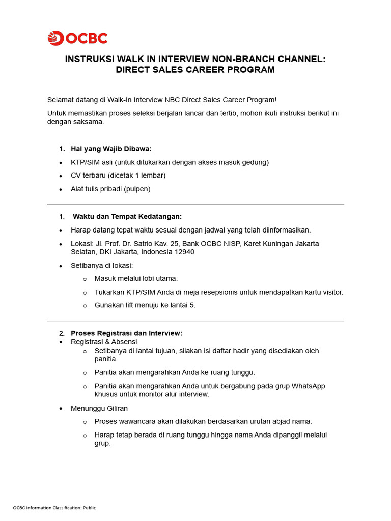 Bank OCBC NISP Buka Agenda Walk-in Interview 23 September