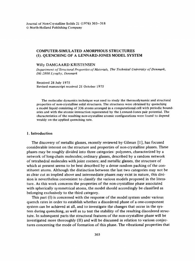 Computer-simulated Amorphous Structures (i). Quenching of a Lennard ...
