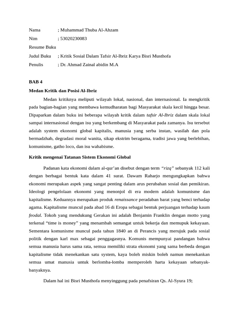 Kritik Sosial dalam Tafsir Al-Ibriz | PDF