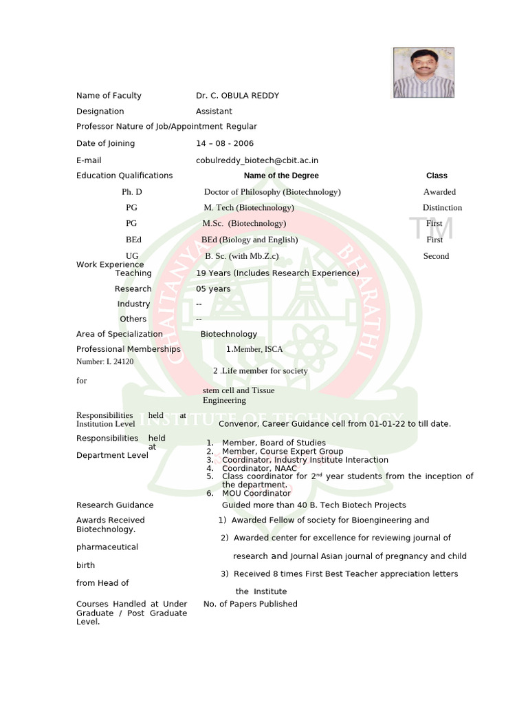 Dr.C.obul Reddy Faculty Profile Updated 14.06.2023 | PDF ...