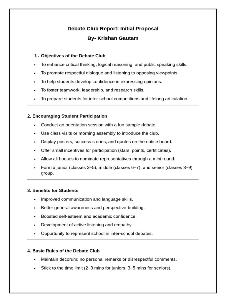 Debate Club Proposal and Guidelines | PDF | Learning | Cognition