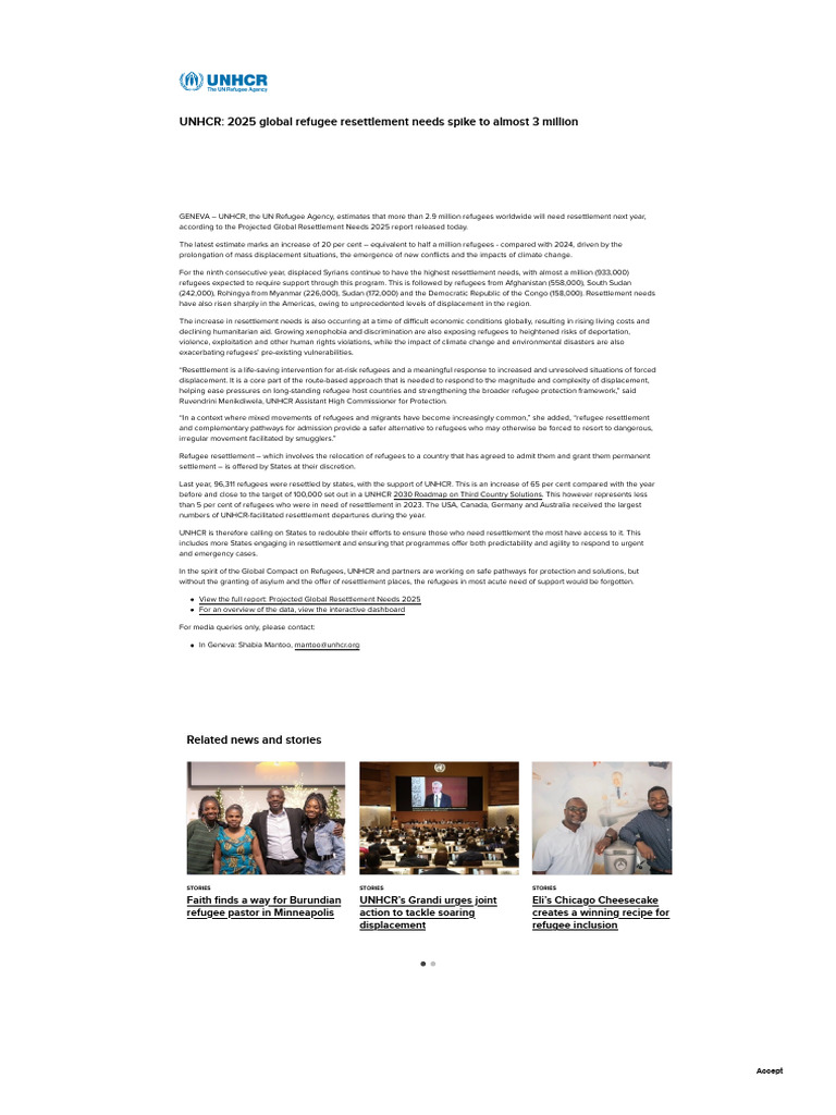 2025 Refugee Resettlement Needs Rise | PDF | Refugee | United Nations ...