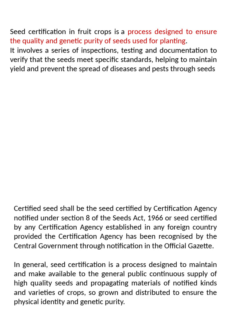 Seed Certification Standards for Fruit Crops | PDF | Seed | Certification