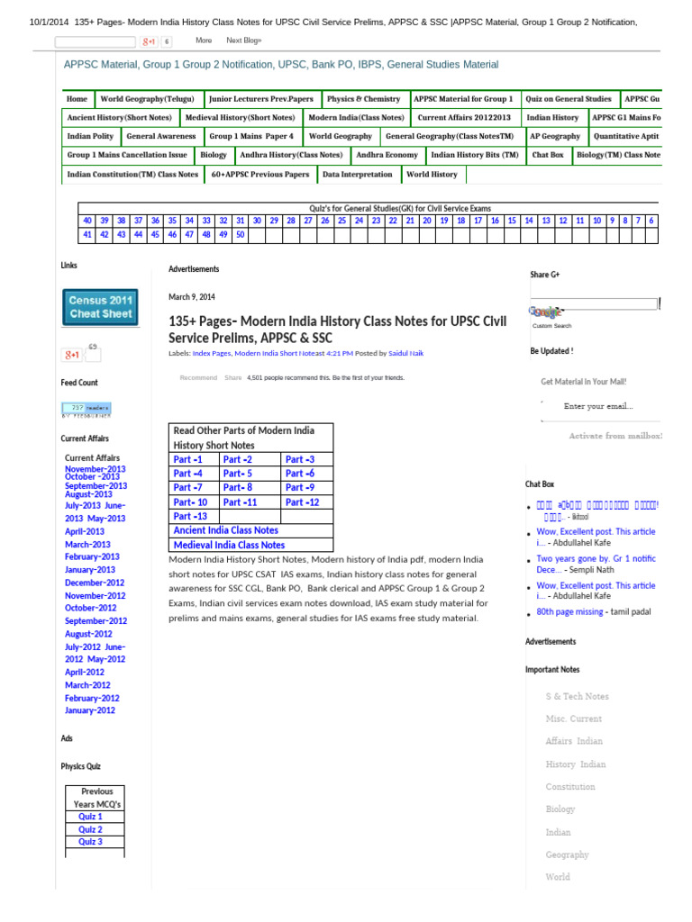 Modern India History Notes for UPSC | PDF | Earth Sciences